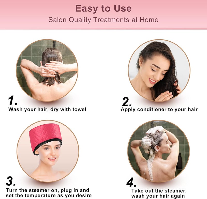 ingeware Heat Cap for Deep Conditioning, Thermal Cap for Hair Steamer Cap for Natural Hair Portable Electric Heat Hair Spa Cap for Home Use Pattern (Rose Red) - Image 3